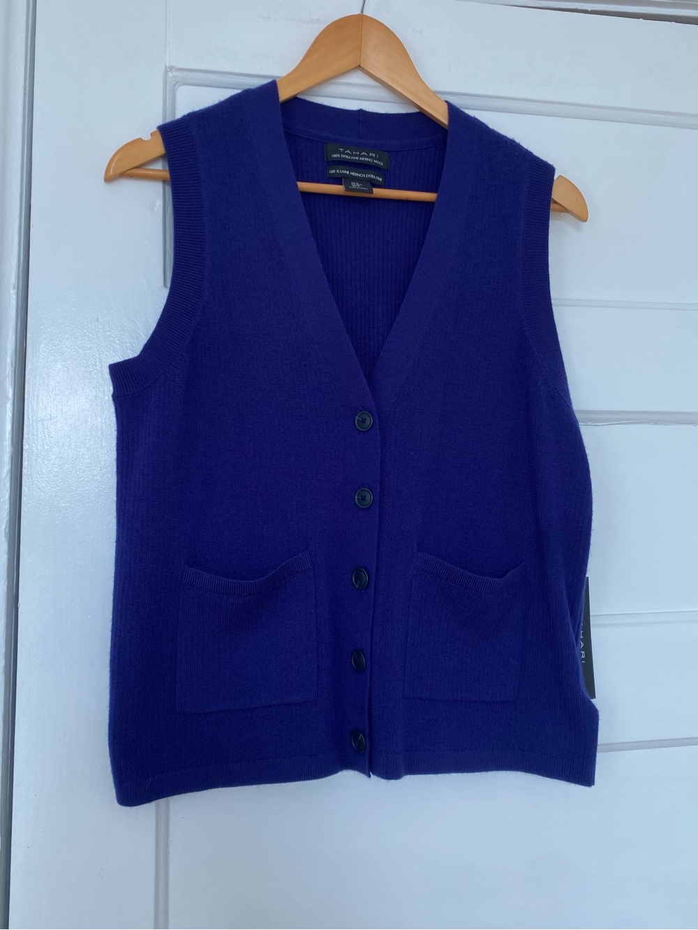 Tahari rich blue fine merino wool sweater vest